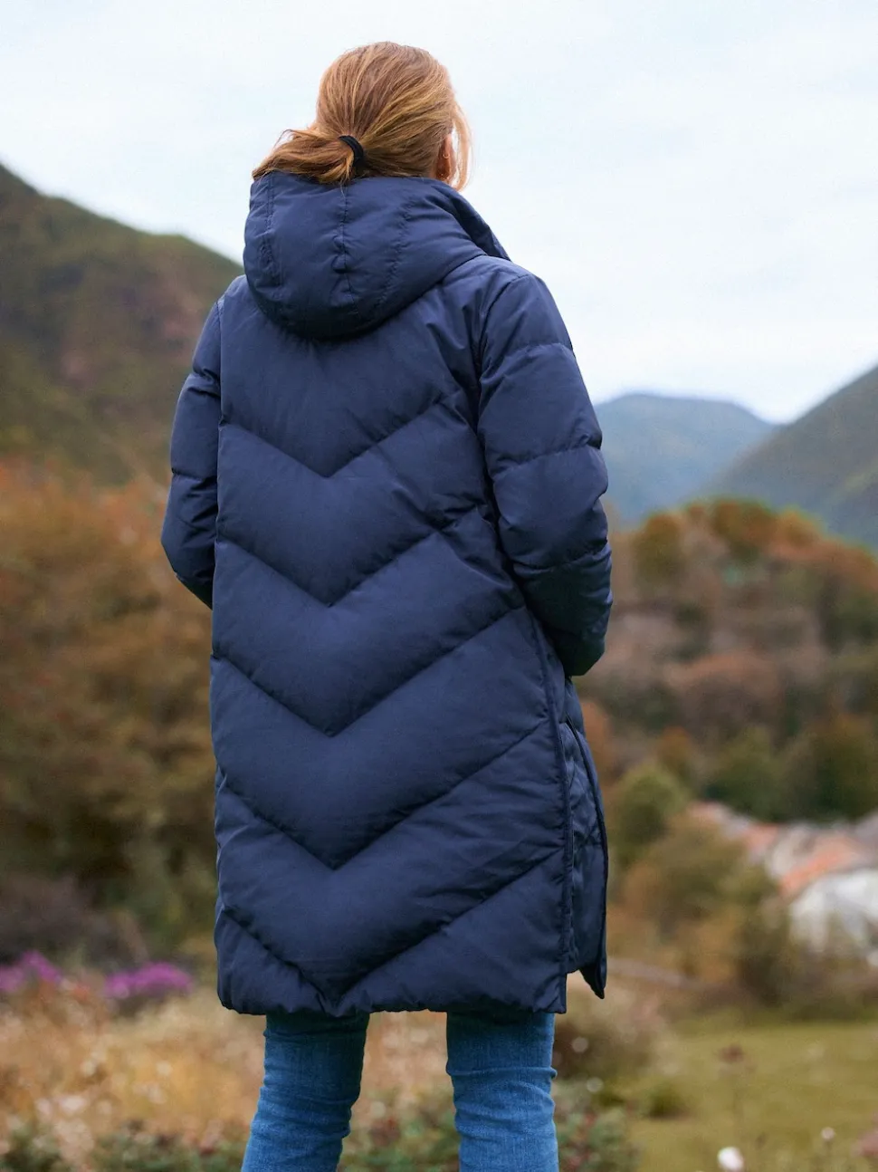 Seraphine Blue Long Chevron 3 in 1 Maternity & Babywearing Down-filled Coat
