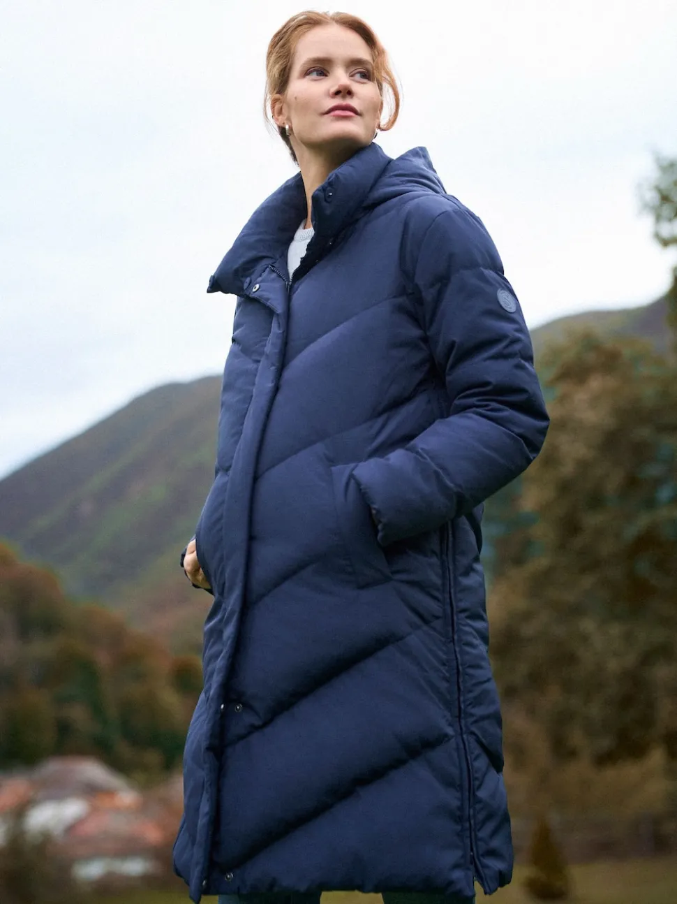 Seraphine Blue Long Chevron 3 in 1 Maternity & Babywearing Down-filled Coat