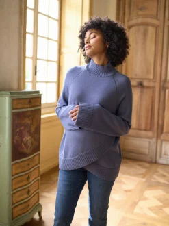 Seraphine Blue Premium Cashmere Blend Maternity & Nursing Roll Neck Jumper