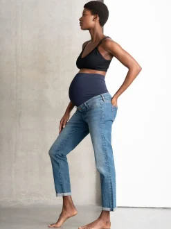 Seraphine Blue Premium Organic Overbump Maternity Relaxed Fit Jeans