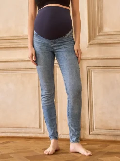 Seraphine Blue Tall Premium Organic Overbump Maternity Skinny Jeans