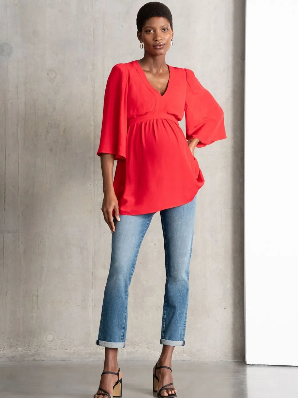 Seraphine Blue Tall Premium Organic Overbump Maternity Relaxed Fit Jeans