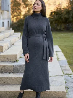 Seraphine Charcoal Grey 100% Merino Wool Maternity Knit Dress
