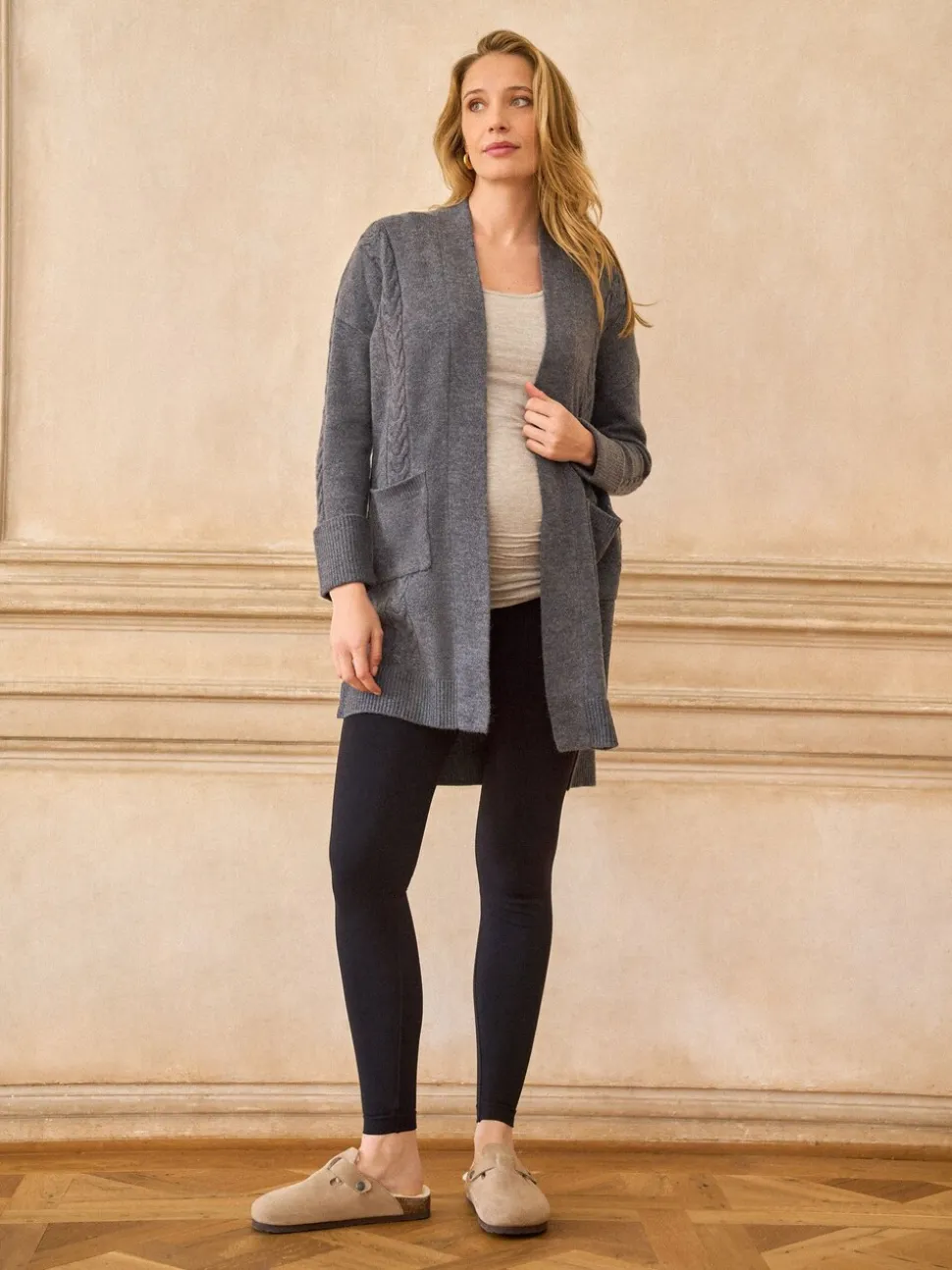 Seraphine Charcoal Grey Premium Soft 100% Wool Long Line Maternity Cardigan