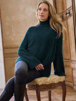 Seraphine Dark Green Premium Cashmere Blend Maternity & Nursing Roll Neck Jumper