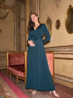 Seraphine Emerald Green Premium Maternity & Nursing Wrap Maxi Dress