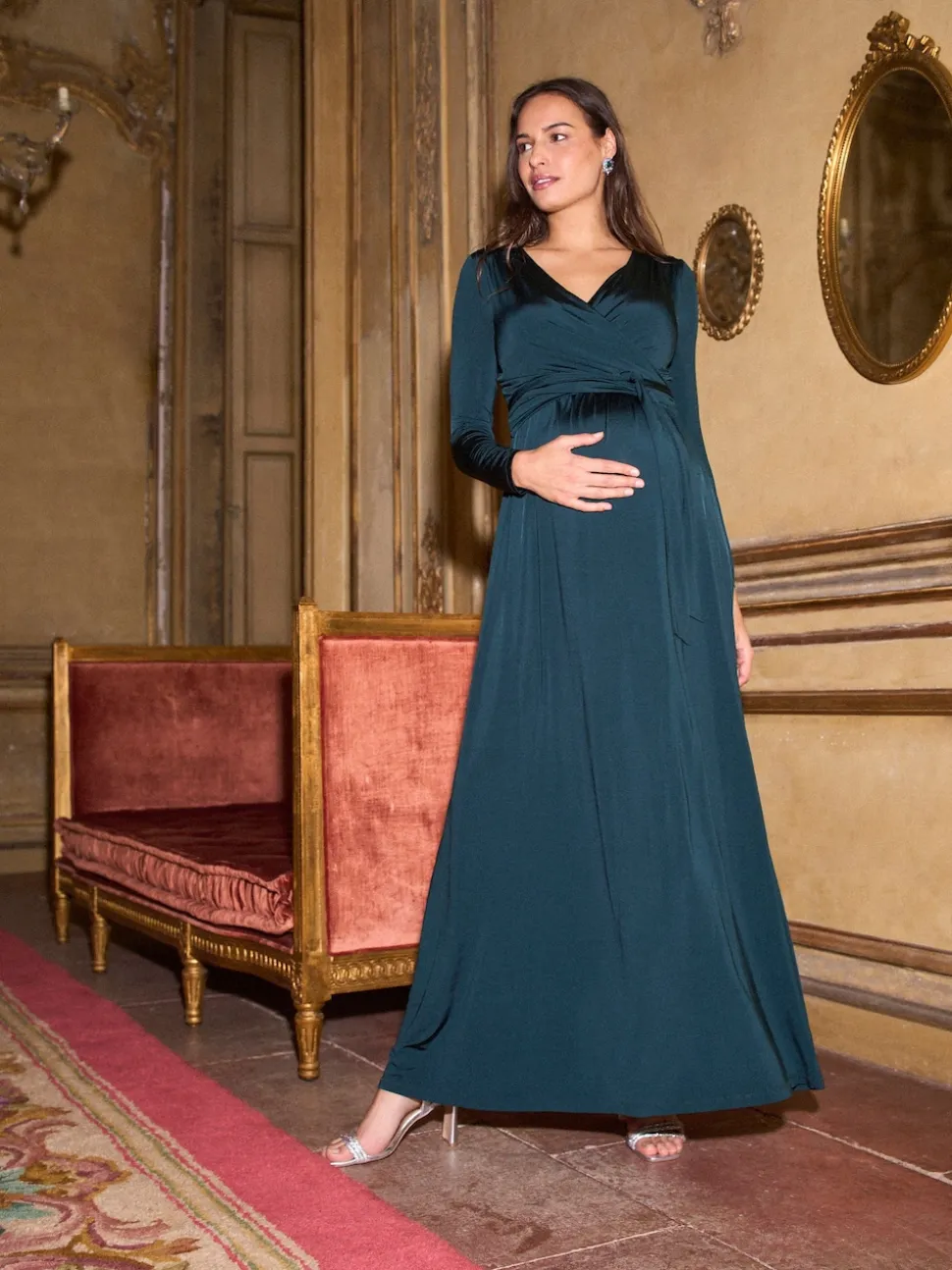 Seraphine Emerald Green Premium Maternity & Nursing Wrap Maxi Dress