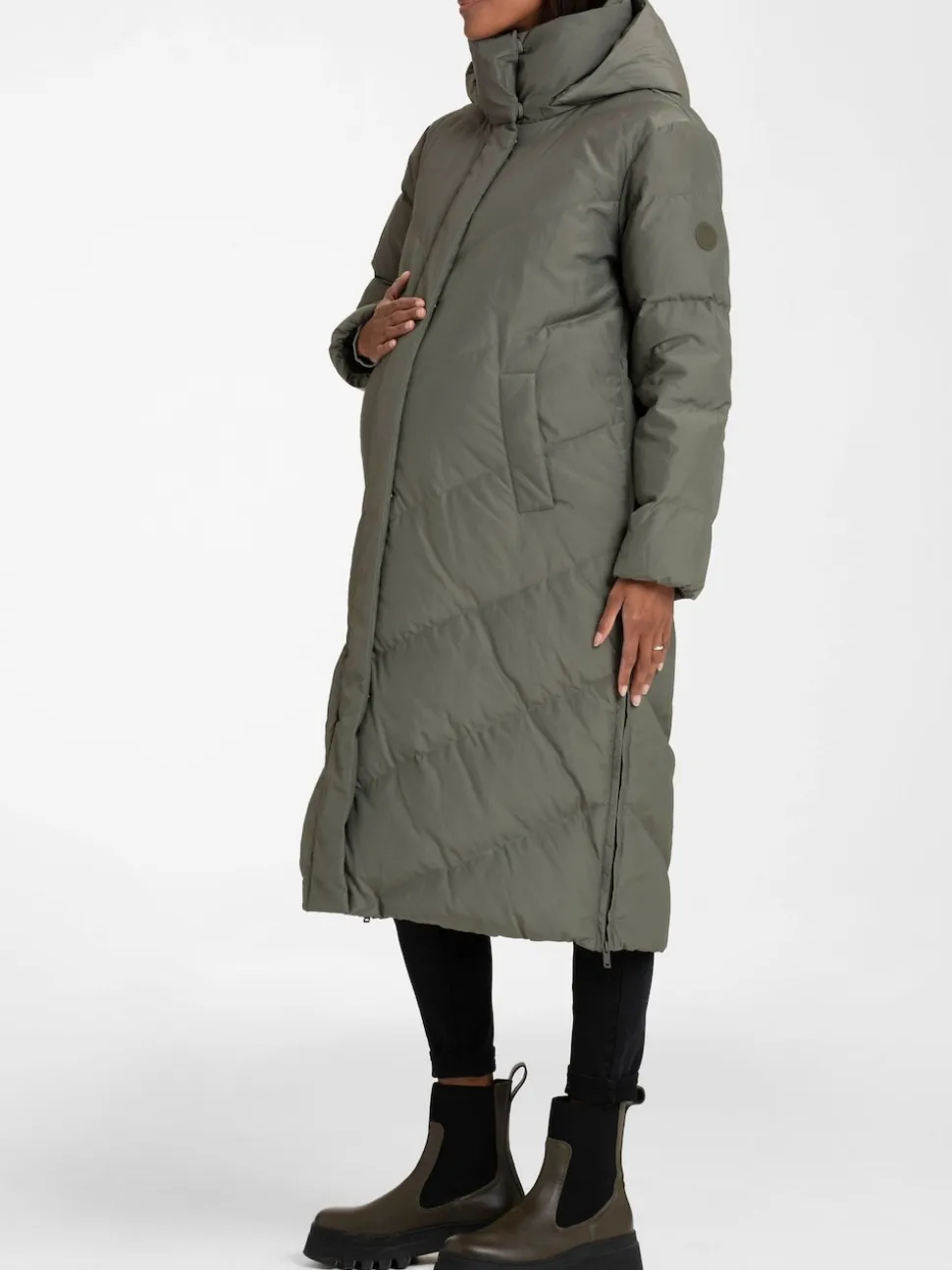 Seraphine Green 3-In-1 Long Chevron Puffer Maternity Coat