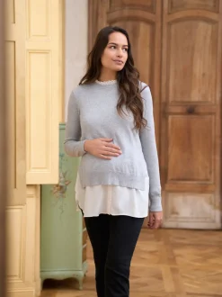 Seraphine Grey Cotton Blend Maternity & Nursing Shirt & Jumper