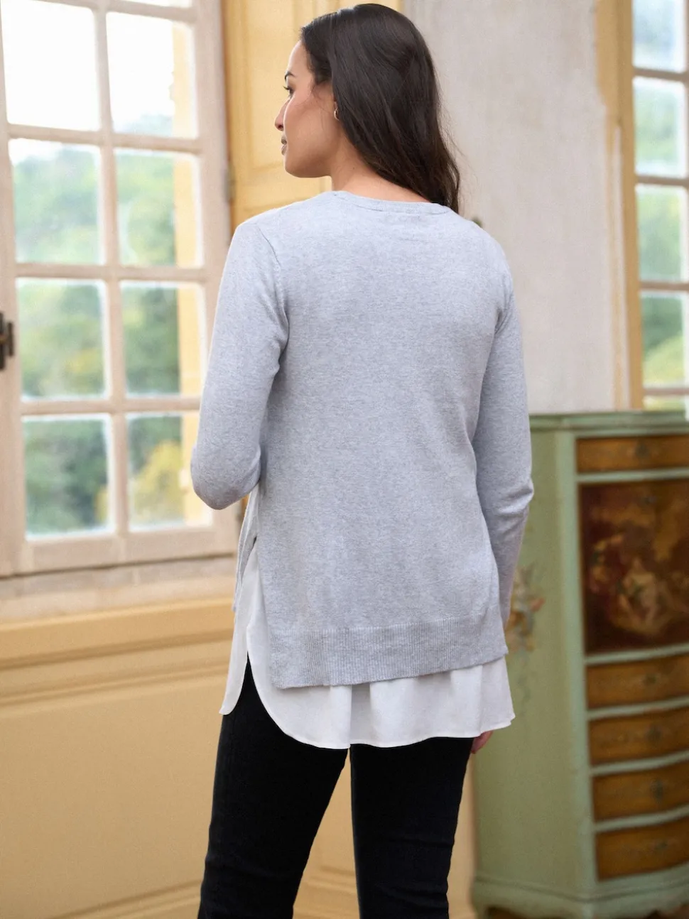 Seraphine Grey Cotton Blend Maternity & Nursing Shirt & Jumper