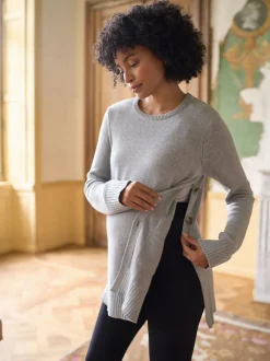 Seraphine Grey Marl Cotton Blend Maternity & Nursing Crew Neck Jumper