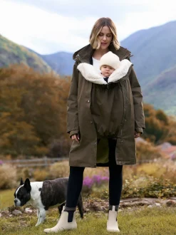 Seraphine Khaki 3 in 1 Maternity & Babywearing Parka with Borg Lining