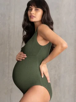 Seraphine Khaki Green Textured Maternity Swimsuit