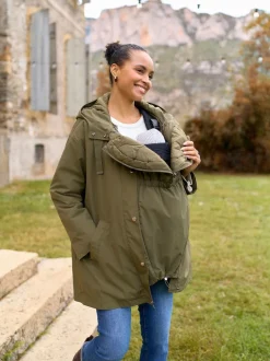 Seraphine Khaki Maternity & Babywearing Versatile Coat with Separate Inner Quilted