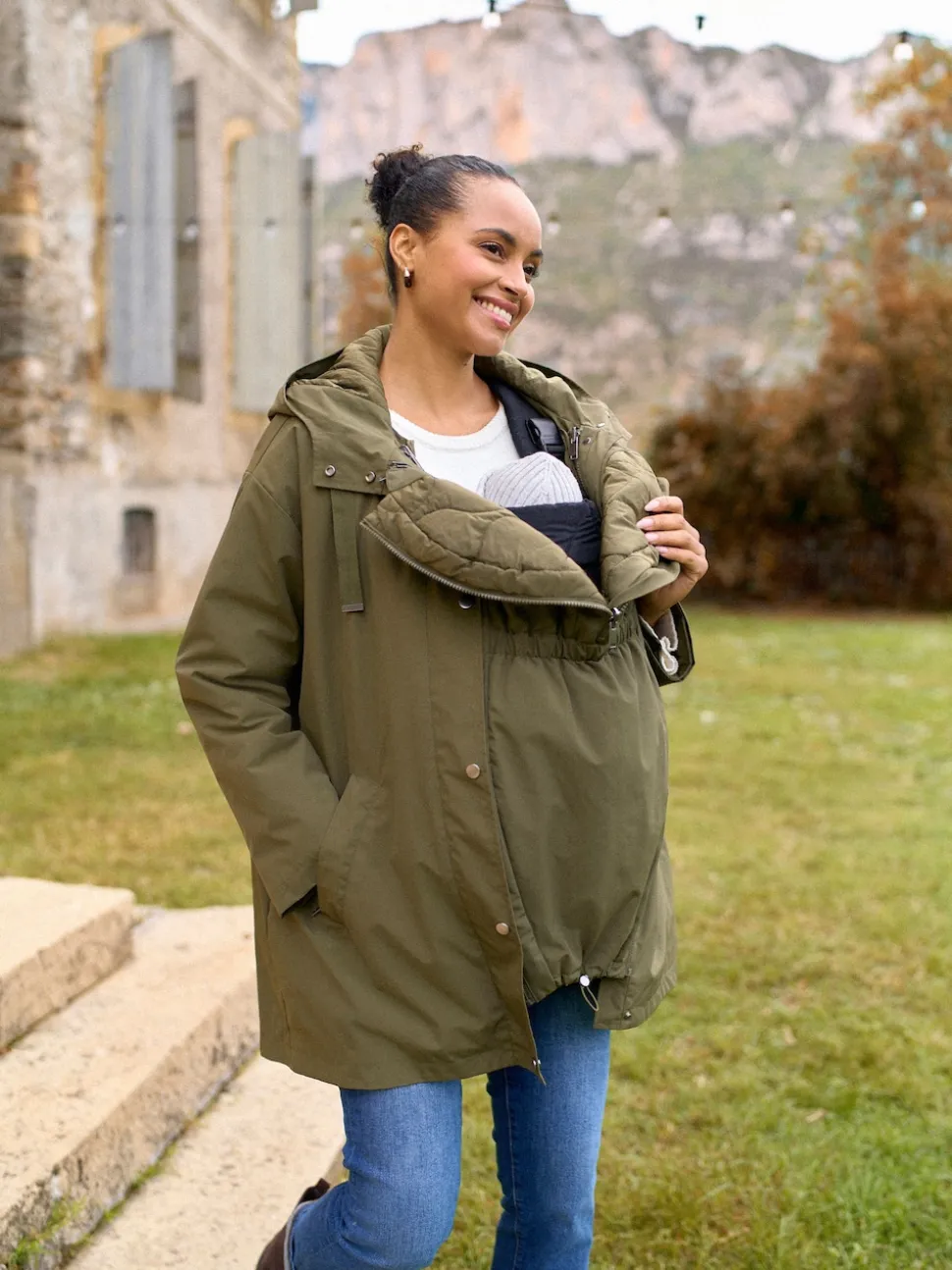 Seraphine Khaki Maternity & Babywearing Versatile Coat with Separate Inner Quilted