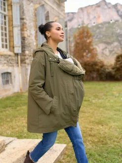 Seraphine Khaki Maternity & Babywearing Versatile Coat with Separate Inner Quilted