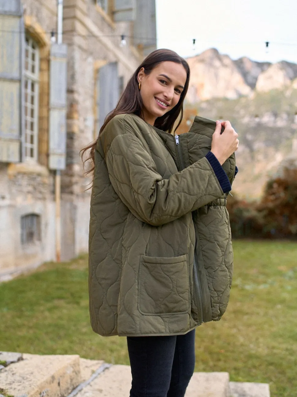 Seraphine Khaki Maternity & Babywearing Versatile Coat with Separate Inner Quilted