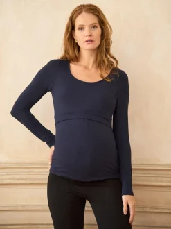 Seraphine Navy & Black Maternity & Nursing Bamboo Jersey Long Sleeve Tops 2 Pack