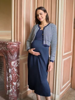 Seraphine Navy & White Maternity & Nursing Knit Top Dress