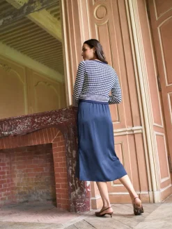 Seraphine Navy & White Maternity & Nursing Knit Top Dress
