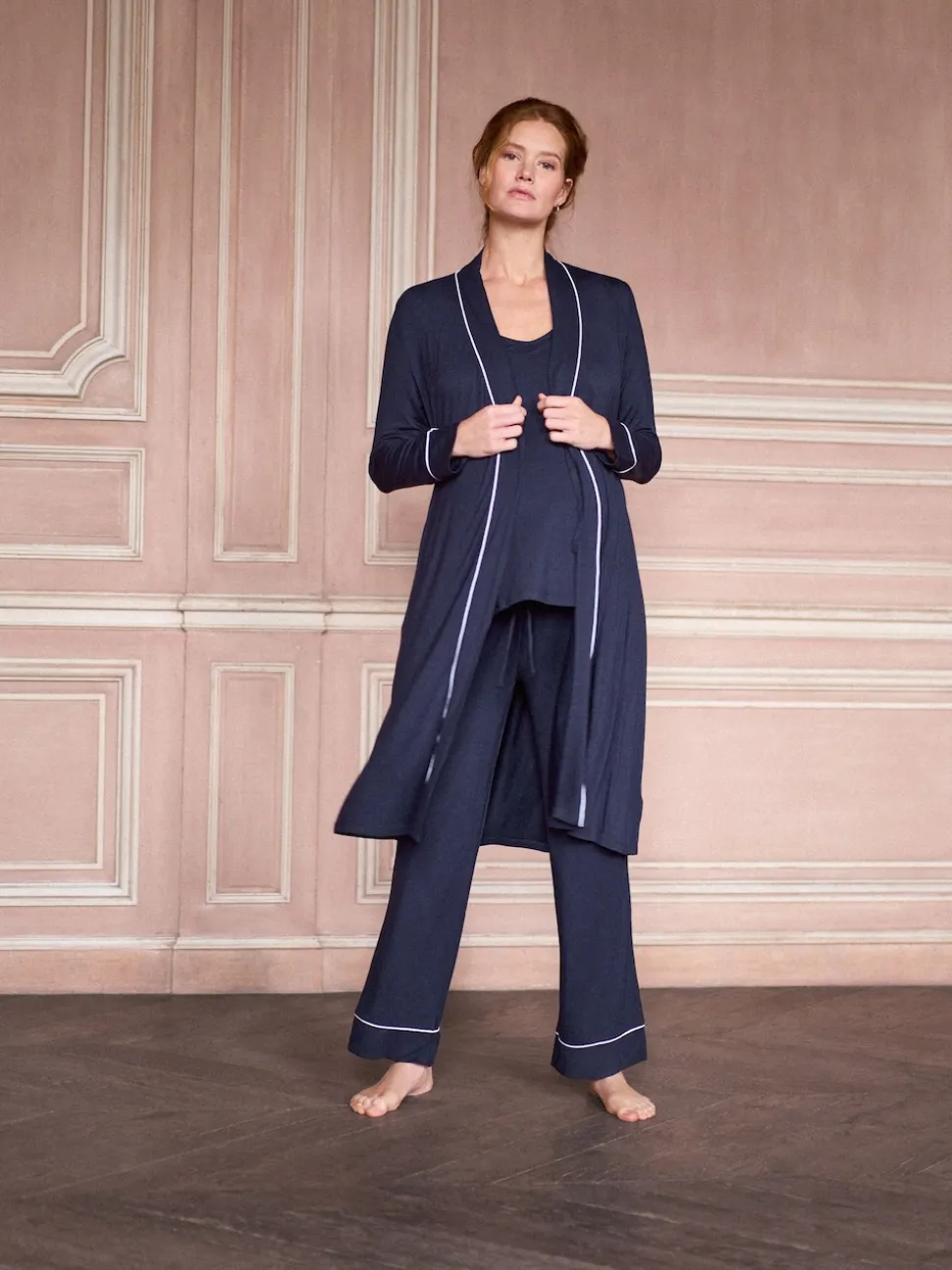 Seraphine Navy & White Maternity & Nursing Nightwear 3 Piece Set