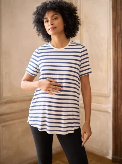 Seraphine Navy & White Stripe Maternity & Nursing Short Sleeve T-Shirt