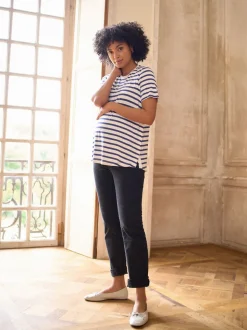 Seraphine Navy & White Stripe Maternity & Nursing Short Sleeve T-Shirt