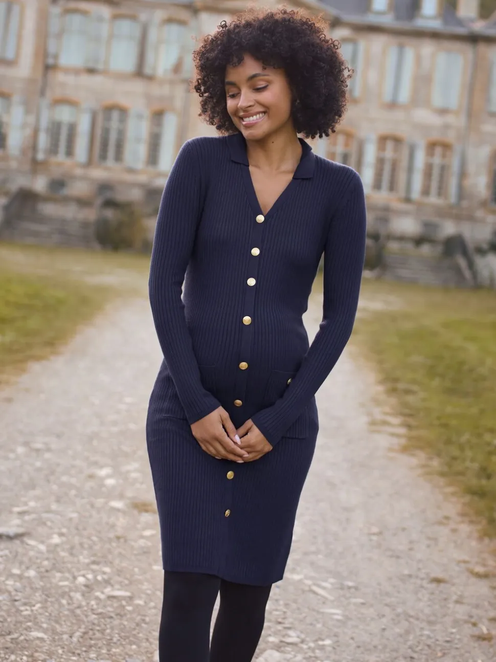Seraphine Navy Blue Maternity Knitted Dress