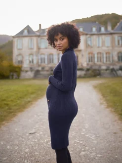 Seraphine Navy Blue Maternity Knitted Dress