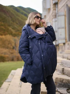Seraphine Navy Lightweight Quilted 3 in 1 Maternity & Babywearing Coat