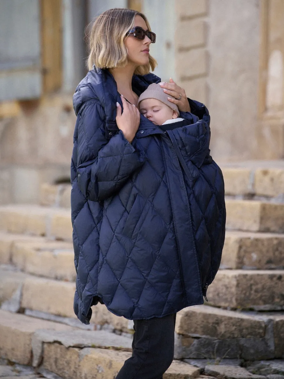 Seraphine Navy Lightweight Quilted 3 in 1 Maternity & Babywearing Coat