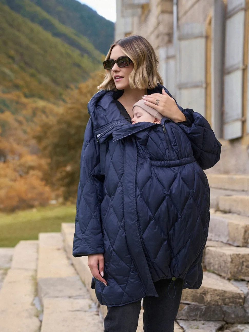 Seraphine Navy Lightweight Quilted 3 in 1 Maternity & Babywearing Coat