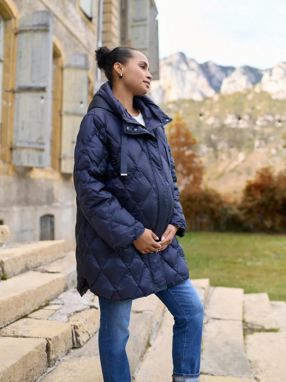 Seraphine Navy Lightweight Quilted 3 in 1 Maternity & Babywearing Coat