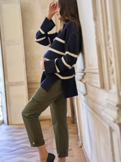 Seraphine Navy Stripe Wool Cotton Blend Maternity & Nursing Jumper