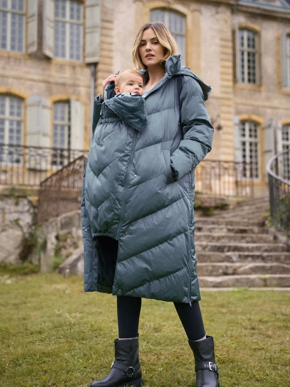 Seraphine Pewter Grey Long 3-In-1 Maternity & Babywearing Puffa Coat