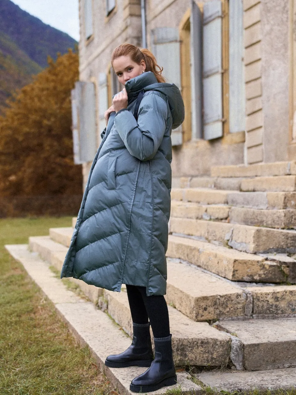 Seraphine Pewter Grey Long 3-In-1 Maternity & Babywearing Puffa Coat