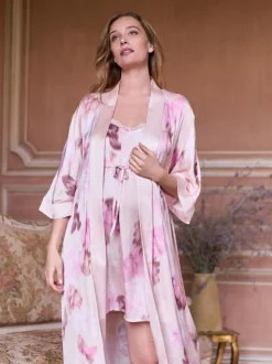 Seraphine Pink Floral Print Maternity Satin Kimono