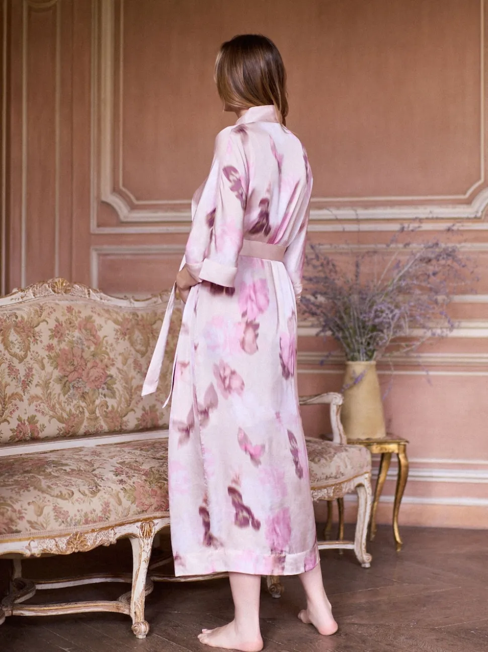 Seraphine Pink Floral Print Maternity Satin Kimono