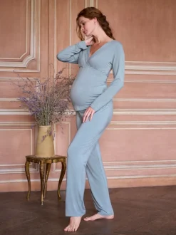 Seraphine Sage Green Maternity & Nursing Super Soft Bamboo Jersey Pyjamas 2 Piece Set