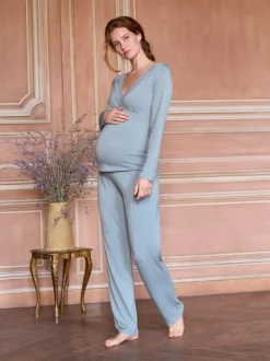 Seraphine Sage Green Maternity & Nursing Super Soft Bamboo Jersey Pyjamas 2 Piece Set