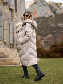 Seraphine Taupe Grey Long 3-In-1 Maternity & Babywearing Puffa Coat