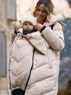Seraphine Taupe Grey Long 3-In-1 Maternity & Babywearing Puffa Coat