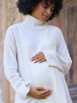 Seraphine White Ivory Premium 100% Merino Wool Maternity & Nursing Longline Jumper