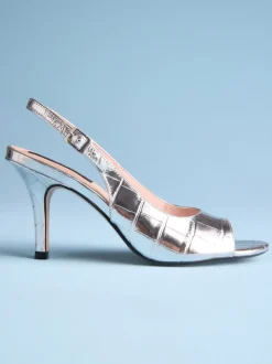 Silver Croc Embossed Tabitha Simmons X Next Ivy Peep Toe Sling Back Heels