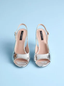 Silver Croc Embossed Tabitha Simmons X Next Ivy Peep Toe Sling Back Heels