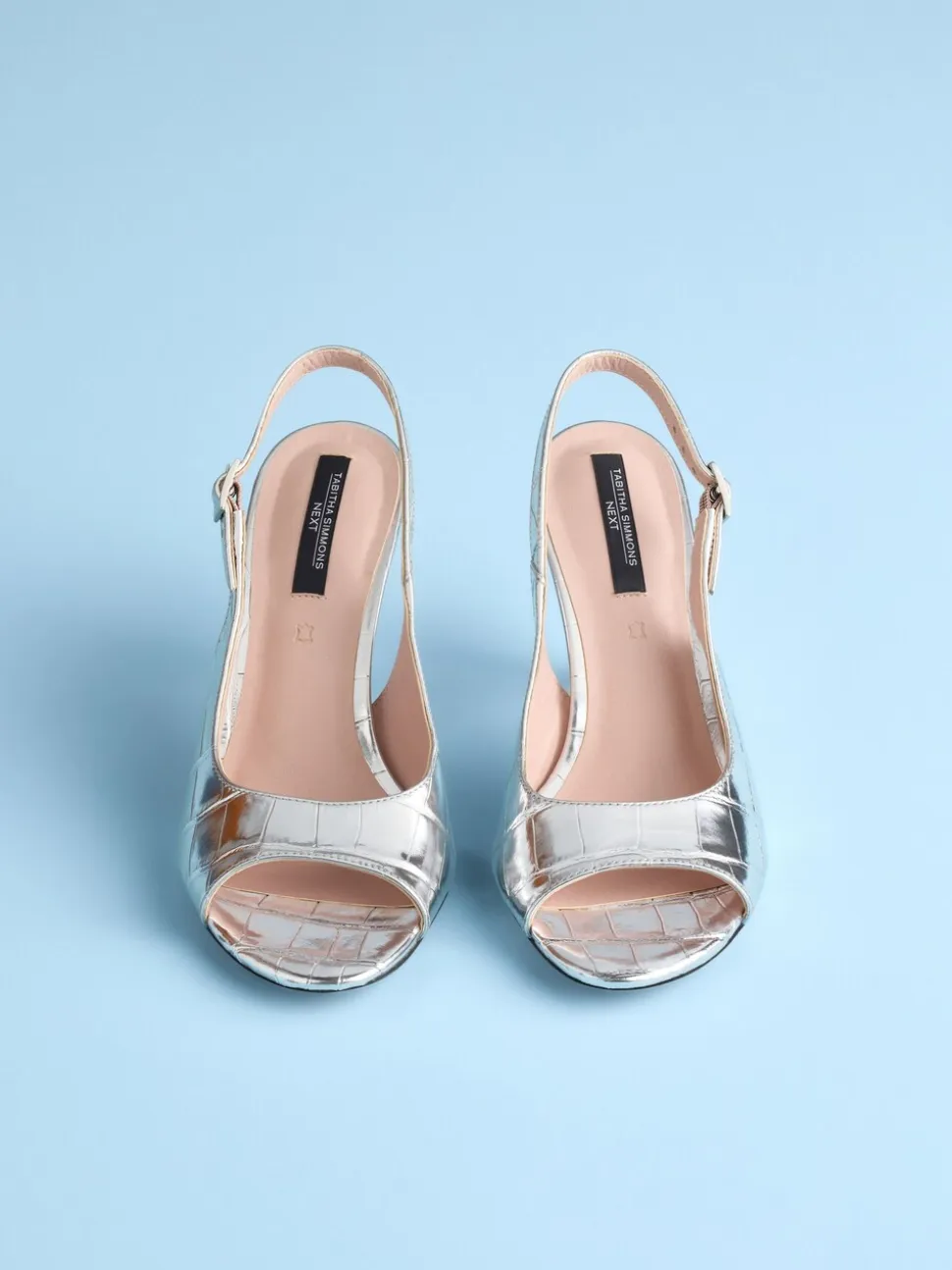 Silver Croc Embossed Tabitha Simmons X Next Ivy Peep Toe Sling Back Heels