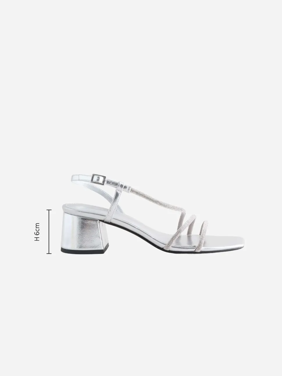 Silver Forever Comfort Square Toe Jewelled Strappy Block Heeled Sandals