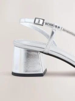 Silver Forever Comfort Square Toe Jewelled Strappy Block Heeled Sandals