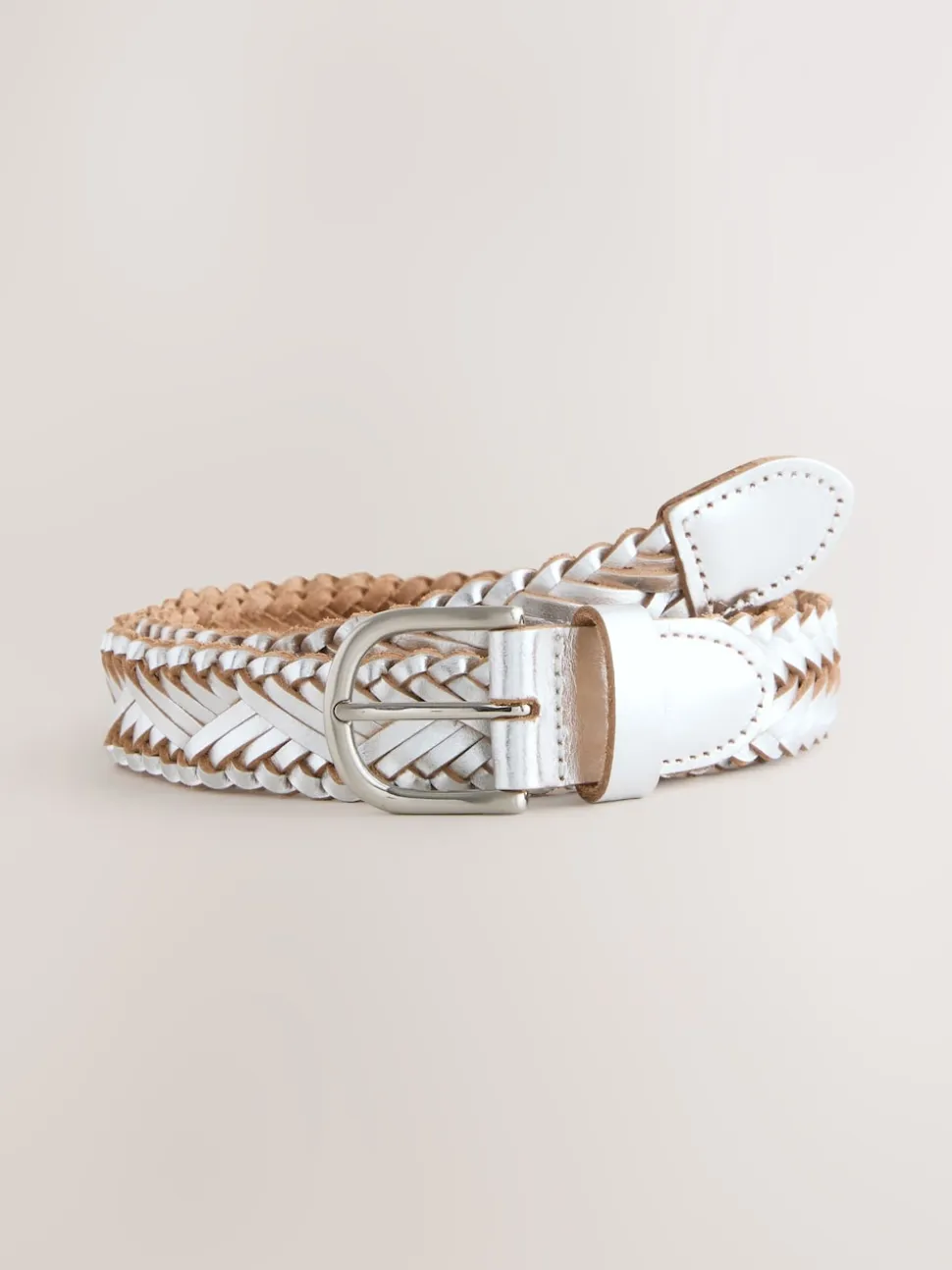 Silver Hand Plaited Leather Belt