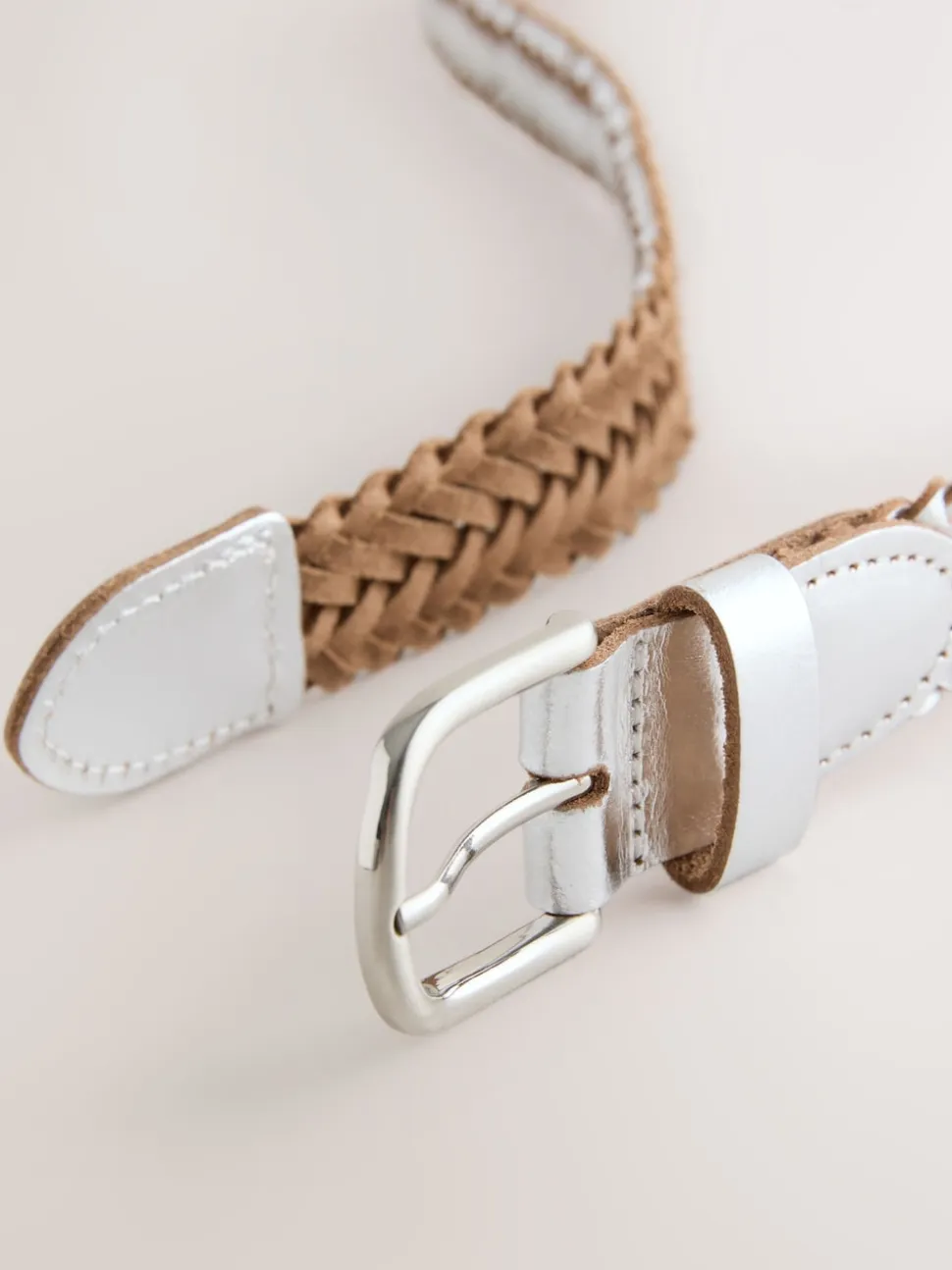 Silver Hand Plaited Leather Belt